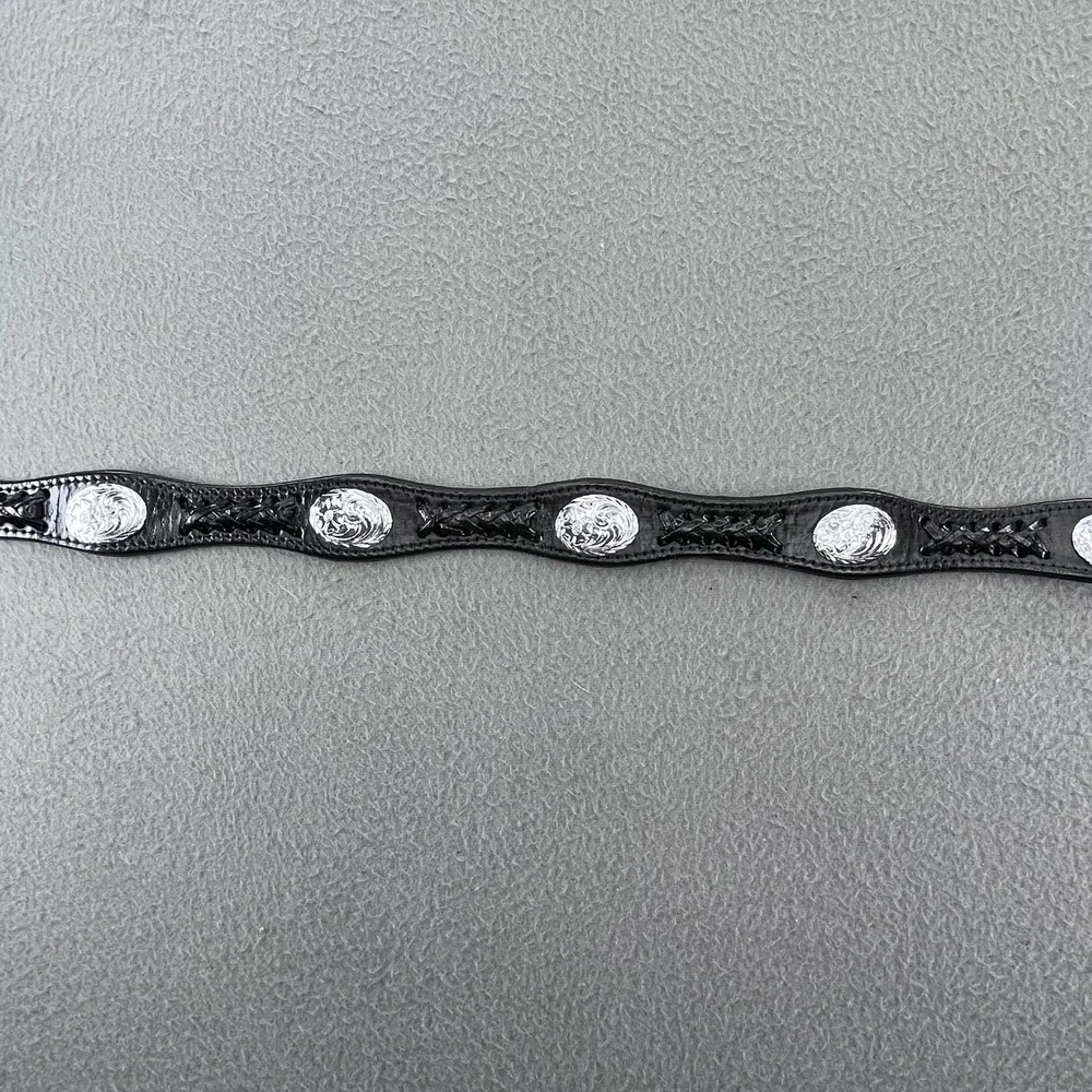 VTG Black Basketweave Leather Western Cowboy Belt Silver Conchos Men's 36